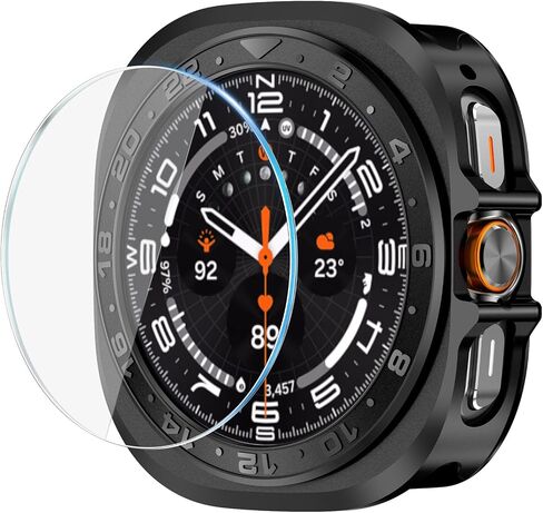 Amizee Numeric Metal Case for Samsung Galaxy Watch Ultra/Ultra 2 Screen Protector 47mm ، غطاء خلفي وعرة غلاف واقٍ من الإطار الرفيع جدًا لـ Galaxy Watch 7/8 Ultra ، أسود رقمي in Kuwait