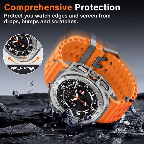 Amizee Numeric Metal Case for Samsung Galaxy Watch Ultra/Ultra 2 Screen Protector 47mm ، غطاء خلفي وعرة غلاف واقٍ من الإطار الرفيع جدًا لـ Galaxy Watch 7/8 Ultra ، أسود رقمي in Kuwait