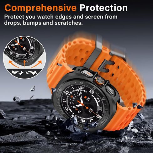 Amizee Numeric Metal Case for Samsung Galaxy Watch Ultra/Ultra 2 Screen Protector 47mm ، غطاء خلفي وعرة غلاف واقٍ من الإطار الرفيع جدًا لـ Galaxy Watch 7/8 Ultra ، أسود رقمي in Kuwait
