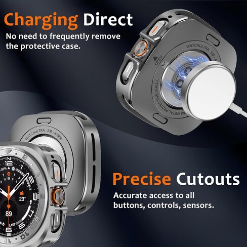 Amizee Numeric Metal Case for Samsung Galaxy Watch Ultra/Ultra 2 Screen Protector 47mm ، غطاء خلفي وعرة غلاف واقٍ من الإطار الرفيع جدًا لـ Galaxy Watch 7/8 Ultra ، أسود رقمي in Kuwait