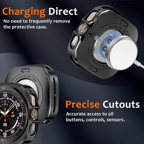 Amizee Numeric Metal Case for Samsung Galaxy Watch Ultra/Ultra 2 Screen Protector 47mm ، غطاء خلفي وعرة غلاف واقٍ من الإطار الرفيع جدًا لـ Galaxy Watch 7/8 Ultra ، أسود رقمي in Kuwait