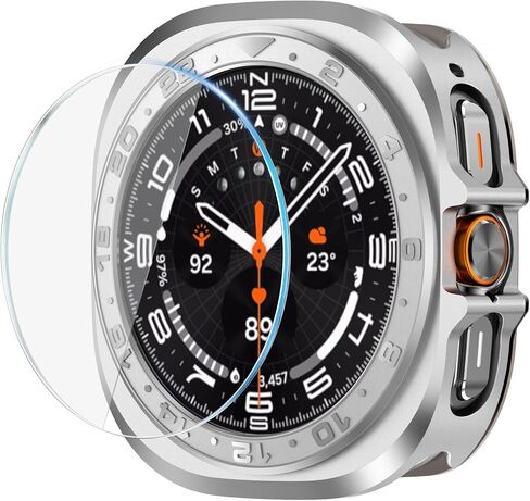 Amizee Numeric Metal Case for Samsung Galaxy Watch Ultra/Ultra 2 Screen Protector 47mm ، غطاء خلفي وعرة غلاف واقٍ من الإطار الرفيع جدًا لـ Galaxy Watch 7/8 Ultra ، أسود رقمي in Kuwait