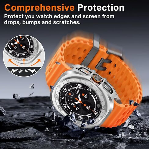 Amizee Numeric Metal Case for Samsung Galaxy Watch Ultra/Ultra 2 Screen Protector 47mm ، غطاء خلفي وعرة غلاف واقٍ من الإطار الرفيع جدًا لـ Galaxy Watch 7/8 Ultra ، أسود رقمي in Kuwait