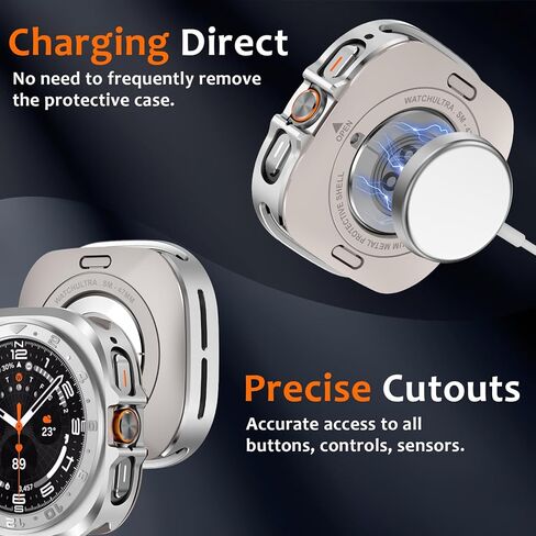 Amizee Numeric Metal Case for Samsung Galaxy Watch Ultra/Ultra 2 Screen Protector 47mm ، غطاء خلفي وعرة غلاف واقٍ من الإطار الرفيع جدًا لـ Galaxy Watch 7/8 Ultra ، أسود رقمي in Kuwait