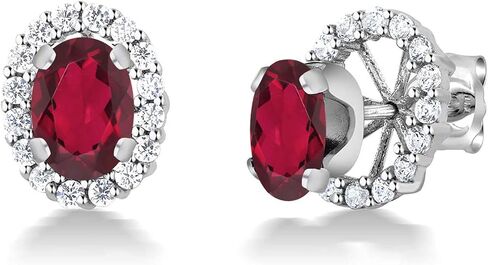 أقراط من الفضة الإسترليني عيار 925 من Gem Stone King بتصميم بيضاوي باللون الأزرق من الياقوت الأزرق قابلة للإزالة للنساء in Kuwait