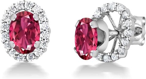 أقراط من الفضة الإسترليني عيار 925 من Gem Stone King بتصميم بيضاوي باللون الأزرق من الياقوت الأزرق قابلة للإزالة للنساء in Kuwait