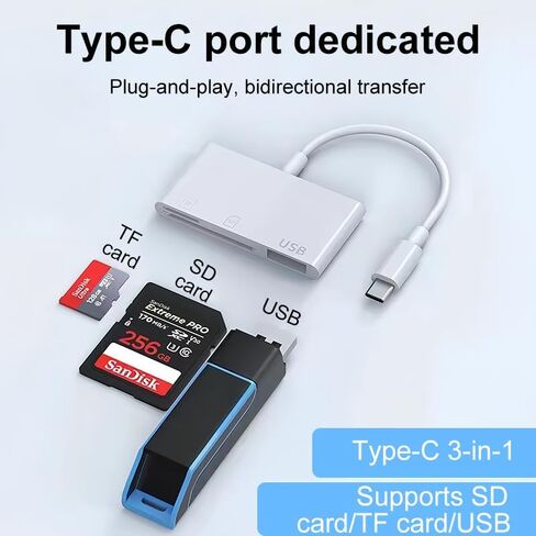 قارئ البطاقات متوافق مع iPhone 15 16 و iPad و Mac وأكثر من أجهزة USB-C/Type C ، USB C إلى قارئ بطاقة SD in Saudi Arabia