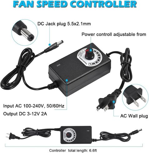 Blower Cooling Fan 120x25mm 110V 220V AC Powered Cooling Fan Dual-Ball Bearings 3 to 12V Speed Controller Fan for Receiver DVR Compatible with Playstation Xbox Component in Kuwait