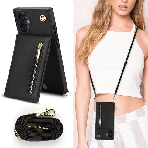 Crossbody Wallet Case for iPhone 17 Pro Max with Card Slots Holder, Women PU Leather Lanyard Strap [RFID-Blocking] Zipper Purse Cover with Kickstand for iPhone 17 Pro Max - ZP Purple in Saudi Arabia
