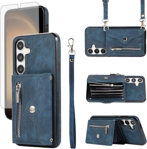 علبة الهاتف لـ Samsung Galaxy A36 5G محفظة وحامي شاشة زجاجي مع Wrist Crossbody Strap Lanyard Card Card Accessories A 36 36A LTE SM-A366U Women Black in Saudi Arabia