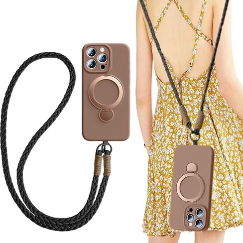 مخفية للمنفعة لـ iPhone 16 Pro Max Case يرتدون لعبة Phone Lanyard Crossbody ، حالة هاتف مضادة للقوائم 6.9 بوصة للرجال Women Pink (Noble Brown) in Kuwait