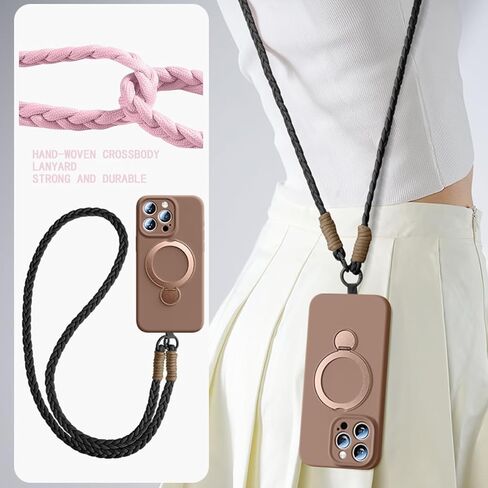 مخفية للمنفعة لـ iPhone 16 Pro Max Case يرتدون لعبة Phone Lanyard Crossbody ، حالة هاتف مضادة للقوائم 6.9 بوصة للرجال Women Pink (Noble Brown) in Kuwait