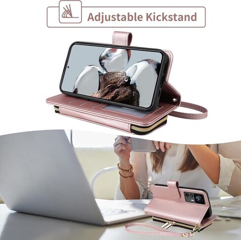 Wallet Case for Xiaomi 12T/12T Pro 5G with Detachable Wrist Strap Crossbody Shoulder Strap 9+ Card Slot Zipper Purse Luxury PU Leather Stand Cell Phone Cover for Mi T12 12TPro Women Deep Purple in Saudi Arabia
