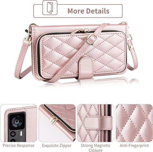 Wallet Case for Xiaomi 12T/12T Pro 5G with Detachable Wrist Strap Crossbody Shoulder Strap 9+ Card Slot Zipper Purse Luxury PU Leather Stand Cell Phone Cover for Mi T12 12TPro Women Deep Purple in Saudi Arabia