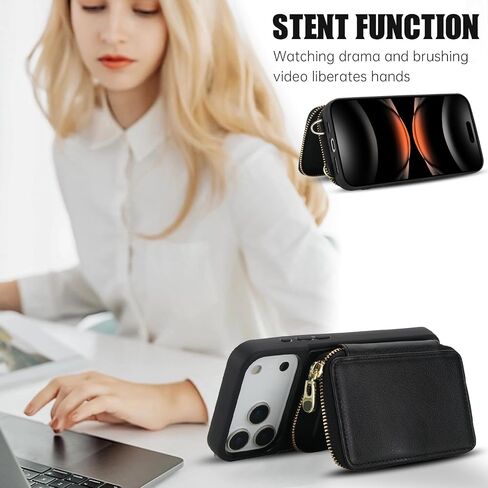حالة محفظة متوافقة مع iPhone 17 Pro ، حامل بطاقة حظر RFID مع محفظة سحاب مع Crossbody حزام مقاوم للصدمة الغلاف اليدوية الجلدية لـ iPhone 17 Pro 6.3 '' 2025 Black in Kuwait
