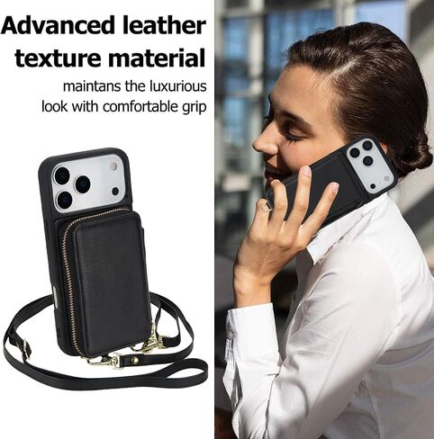 حالة محفظة متوافقة مع iPhone 17 Pro ، حامل بطاقة حظر RFID مع محفظة سحاب مع Crossbody حزام مقاوم للصدمة الغلاف اليدوية الجلدية لـ iPhone 17 Pro 6.3 '' 2025 Black in Kuwait
