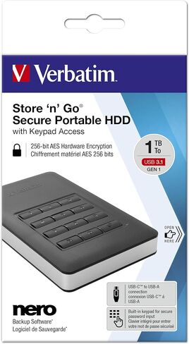 Verbatim 53401 1 TB Store 'n' Go Secure Portable HDD مع وصول لوحة المفاتيح - أسود in Saudi Arabia