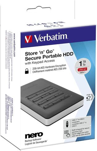 Verbatim 53401 1 TB Store 'n' Go Secure Portable HDD مع وصول لوحة المفاتيح - أسود in Saudi Arabia