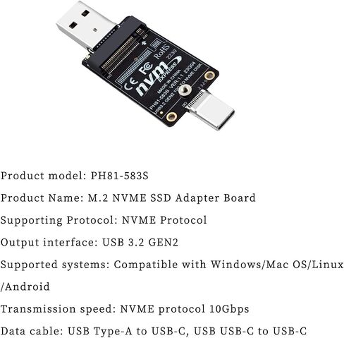 PH81-583S M.2 to USB-A USB-C Dual-Header Adapter Board 10Gbps with JMS583 Chip Compatible with M.2 NVMe Protocol 2230 SSD Enclosure in Saudi Arabia
