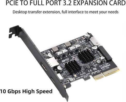 PCIe to USB 3.2 Gen 2 Adapter Card, 10Gbps PCIe 3.0 Express Adapter for Desktop Motherboard Accessory Accessory in Saudi Arabia