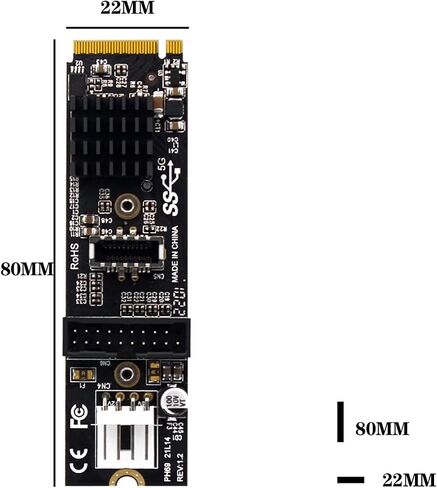 PH69 M.2 MKEY PCIe to Front USB3.1 Type-E&C+19/20P Expansion Card with Small 4Pin Power Supply Interface in Kuwait
