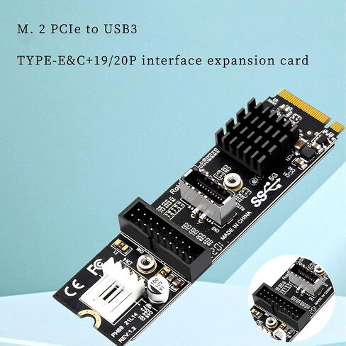 PH69 M.2 MKEY PCIe to Front USB3.1 Type-E&C+19/20P Expansion Card with Small 4Pin Power Supply Interface in Kuwait