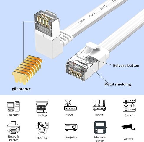 90 Degree Cat 7 Ethernet Cable 20FT,Right Angle Flat Cat7 Cord 1000Mbps,Up Angle Flat RJ45 Internet LAN Computer Patch Cable,Cat 7 Ethernet Cord,Support Cat5,Cat5e Network,White in Saudi Arabia