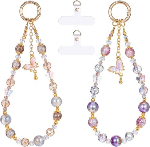 2PCS Crystal Beaded Phone Charm, Cute Bracelet Wrist Lanyard, Portable Cell Phone Wrist Strap, Suitable for Mobile Phones, Small Cameras, Headphones, Bags, Women's Gifts in Saudi Arabia