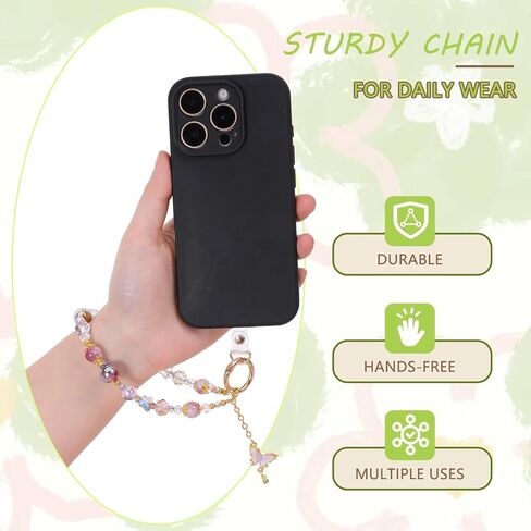 2PCS Crystal Beaded Phone Charm, Cute Bracelet Wrist Lanyard, Portable Cell Phone Wrist Strap, Suitable for Mobile Phones, Small Cameras, Headphones, Bags, Women's Gifts in Saudi Arabia