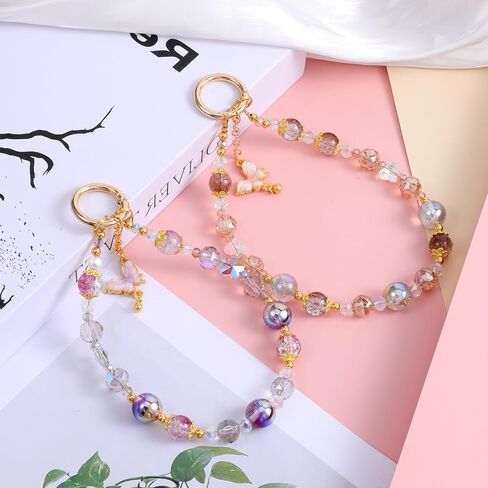 2PCS Crystal Beaded Phone Charm, Cute Bracelet Wrist Lanyard, Portable Cell Phone Wrist Strap, Suitable for Mobile Phones, Small Cameras, Headphones, Bags, Women's Gifts in Saudi Arabia
