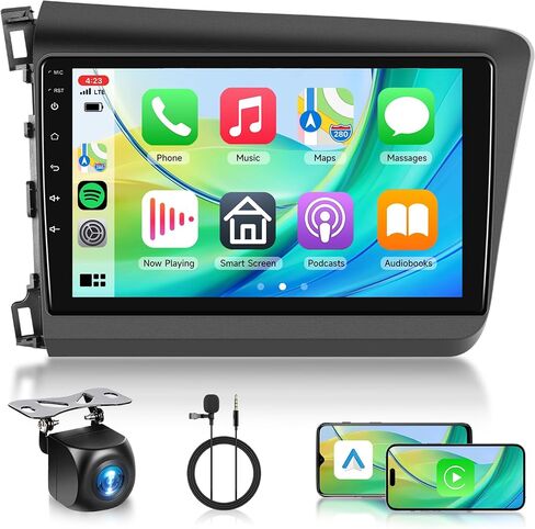 Android Car Stereo for Honda Civic 2012-2015,Car Radio Wireless Carplay Android Auto,2G+64G 9’’ Head Unit Touch Screen with GPS WiFi Bluetooth Mirror Link FM RDS Backup Camera Mic in Kuwait