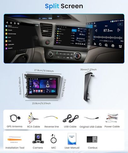 Android Car Stereo for Honda Civic 2012-2015,Car Radio Wireless Carplay Android Auto,2G+64G 9’’ Head Unit Touch Screen with GPS WiFi Bluetooth Mirror Link FM RDS Backup Camera Mic in Kuwait