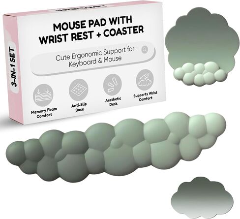 THONIV - Cloud Wrist Rest for Keyboard and Mouse, Soft Memory Foam Support with Non-Slip Base, Cute Cloud Design for Typing, Gaming, Office, Bonus Coaster Included for Desk Aesthetic (Black Gradient) in Saudi Arabia