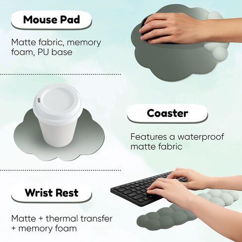 THONIV - Cloud Wrist Rest for Keyboard and Mouse, Soft Memory Foam Support with Non-Slip Base, Cute Cloud Design for Typing, Gaming, Office, Bonus Coaster Included for Desk Aesthetic (Black Gradient) in Saudi Arabia