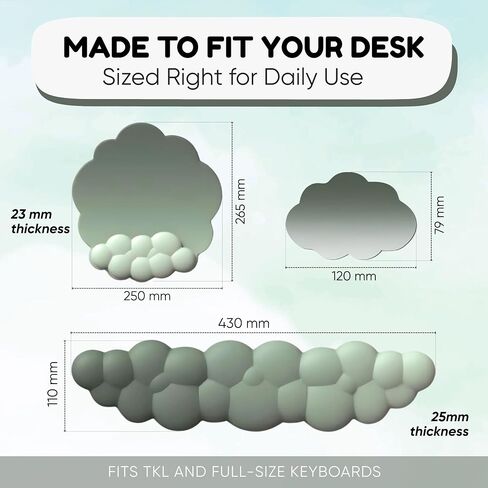 THONIV - Cloud Wrist Rest for Keyboard and Mouse, Soft Memory Foam Support with Non-Slip Base, Cute Cloud Design for Typing, Gaming, Office, Bonus Coaster Included for Desk Aesthetic (Black Gradient) in Saudi Arabia