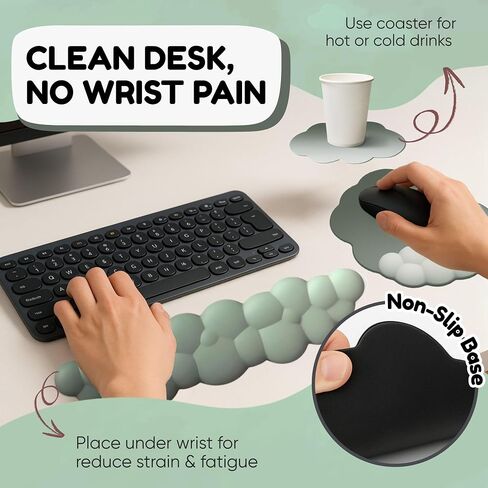 THONIV - Cloud Wrist Rest for Keyboard and Mouse, Soft Memory Foam Support with Non-Slip Base, Cute Cloud Design for Typing, Gaming, Office, Bonus Coaster Included for Desk Aesthetic (Black Gradient) in Saudi Arabia