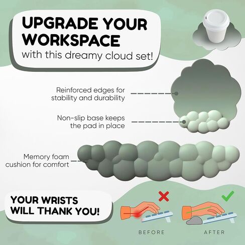 THONIV - Cloud Wrist Rest for Keyboard and Mouse, Soft Memory Foam Support with Non-Slip Base, Cute Cloud Design for Typing, Gaming, Office, Bonus Coaster Included for Desk Aesthetic (Black Gradient) in Saudi Arabia