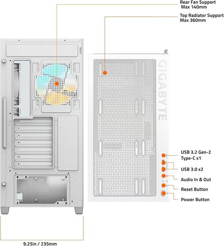 GIGABYTE C500 Panoramic Stealth ICE - White Mid Tower PC Gaming Case, Tempered Glass, USB Type-C, 4X ARBG Fans Included (GB-C500PI ST) in Saudi Arabia