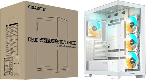 GIGABYTE C500 Panoramic Stealth ICE - White Mid Tower PC Gaming Case, Tempered Glass, USB Type-C, 4X ARBG Fans Included (GB-C500PI ST) in Saudi Arabia