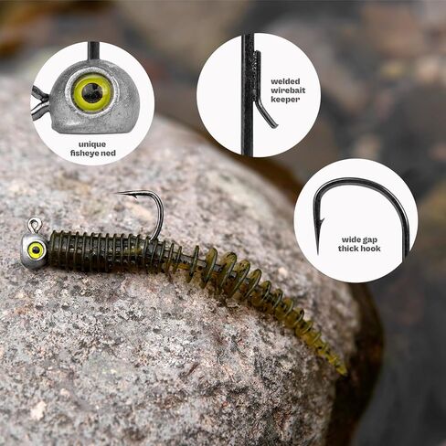 15-Pack Fish Eye Ned Rig Jig Heads with Welded Wire Bait Keeper – 1/16 3/32 1/8 3/16 1/4oz with 2/0 3/0 Hooks, Chartreuse Eyes, Secure Finesse TRD Hookup for Bass Fishing in Saudi Arabia