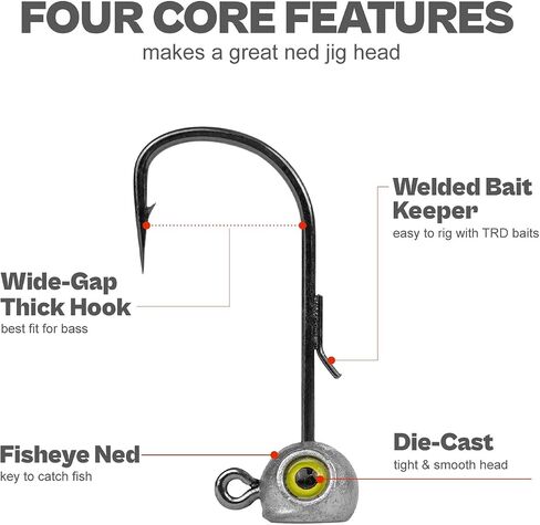 15-Pack Fish Eye Ned Rig Jig Heads with Welded Wire Bait Keeper – 1/16 3/32 1/8 3/16 1/4oz with 2/0 3/0 Hooks, Chartreuse Eyes, Secure Finesse TRD Hookup for Bass Fishing in Saudi Arabia