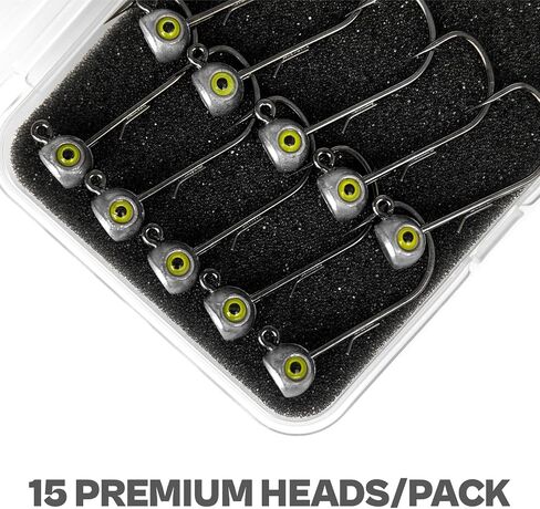 15-Pack Fish Eye Ned Rig Jig Heads with Welded Wire Bait Keeper – 1/16 3/32 1/8 3/16 1/4oz with 2/0 3/0 Hooks, Chartreuse Eyes, Secure Finesse TRD Hookup for Bass Fishing in Saudi Arabia