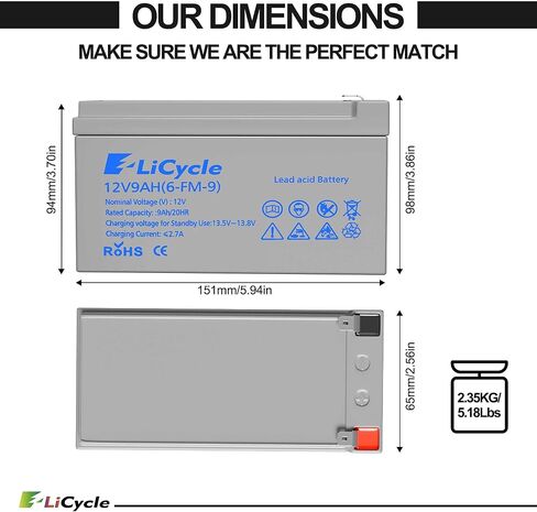 بطارية 2-Pack 12V 9AH مغلقة من حمامات الرصاص-استبدال طرفي F2 قابلة لإعادة الشحن لنماذج 12V 8AH/10AH متوافقة مع Razor E200/E200S/E225/E300 و APC UPS الطاقة الاحتياط in Kuwait