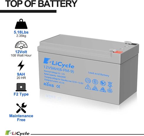 بطارية 2-Pack 12V 9AH مغلقة من حمامات الرصاص-استبدال طرفي F2 قابلة لإعادة الشحن لنماذج 12V 8AH/10AH متوافقة مع Razor E200/E200S/E225/E300 و APC UPS الطاقة الاحتياط in Kuwait