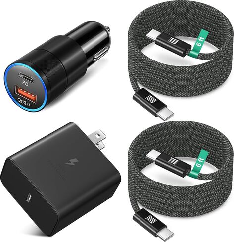 Excgood 45W Super Fast Charger Type C for Samsung Galaxy S25 Ultra و USB و USB C Charger مع سلك شحن سريع 2x 6ft مضفر لـ Galaxy S25+ S24ultra S23 S22 Tab S10 S9 - Black in Kuwait