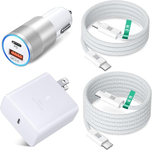 Excgood 45W Super Fast Charger Type C for Samsung Galaxy S25 Ultra و USB و USB C Charger مع سلك شحن سريع 2x 6ft مضفر لـ Galaxy S25+ S24ultra S23 S22 Tab S10 S9 - Black in Kuwait