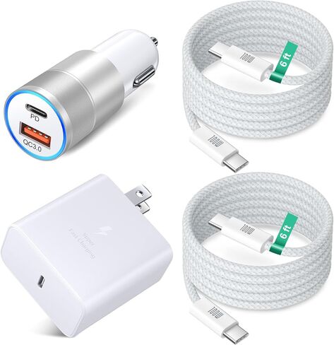 Excgood 45W Super Fast Charger Type C for Samsung Galaxy S25 Ultra و USB و USB C Charger مع سلك شحن سريع 2x 6ft مضفر لـ Galaxy S25+ S24ultra S23 S22 Tab S10 S9 - Black in Kuwait