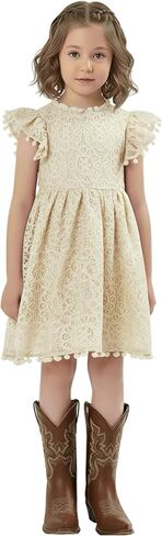 2Bunnies Girl Baby Toddler Vintage Lace Pom Pom Flutter Sleeve Easter Birthday Outfit Dress in Saudi Arabia