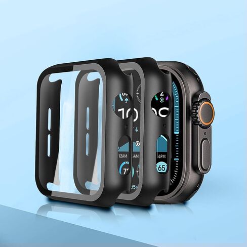 2 علبة حماية وقائية للكمبيوتر الشخصي مع واقي شاشة زجاجي مقسى متوافق مع Apple Watch Ultra 2 (2024) / Ultra 49mm لـ IWatch Cover-Black in Saudi Arabia