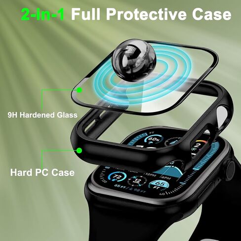 2 علبة حماية وقائية للكمبيوتر الشخصي مع واقي شاشة زجاجي مقسى متوافق مع Apple Watch Ultra 2 (2024) / Ultra 49mm لـ IWatch Cover-Black in Saudi Arabia